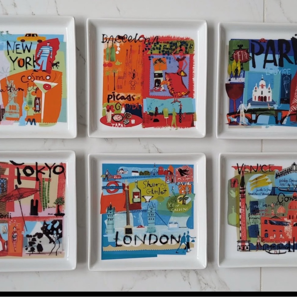 Crate&Barrel Cityscape Square Plates Set